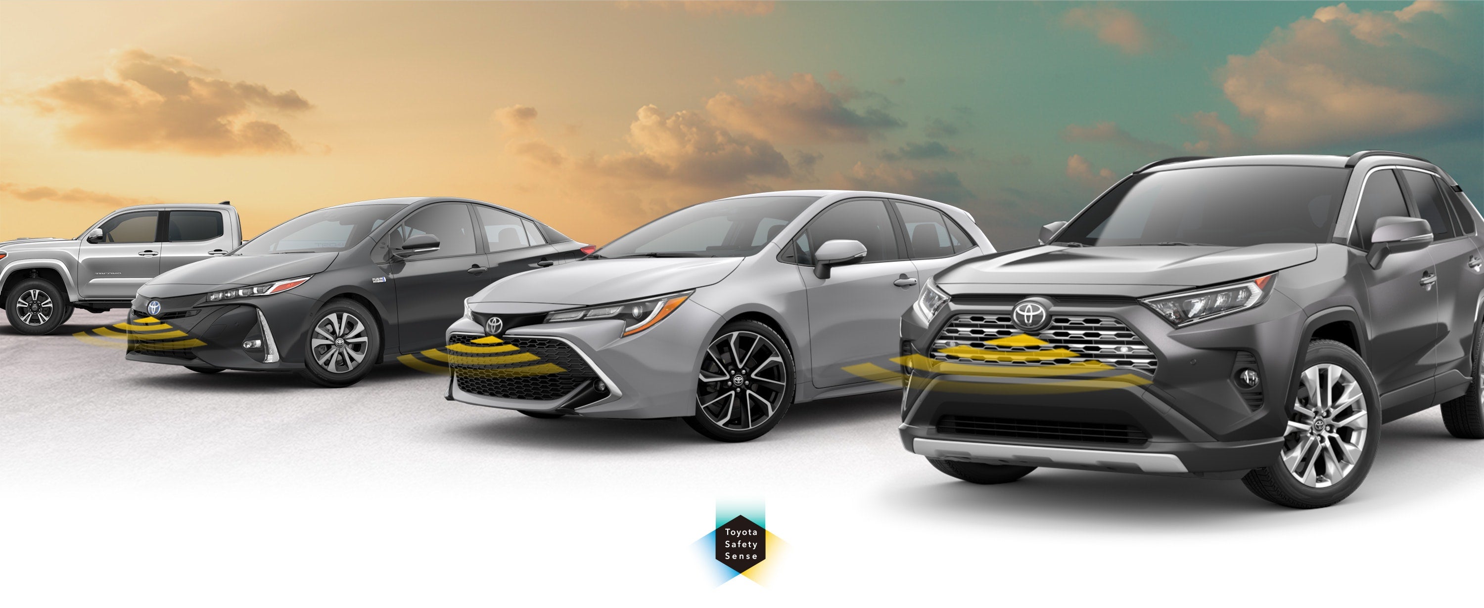 Toyota Safety Sense: Designed for Safety. Options shown on Toyota models including RAV4, Tacoma, and Camry, available now at Bill Page Toyota in Falls Church VA.