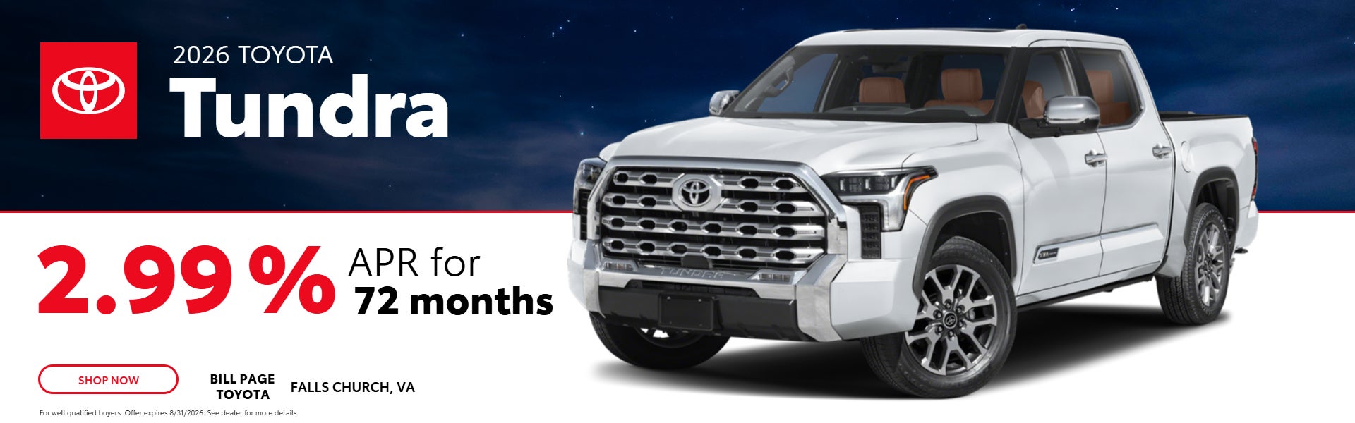 2026 Toyota Tundra 2.99% APR for 72 months