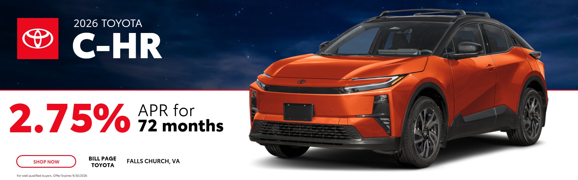 2026 Toyota C-HR 2.75% APR for 72 months