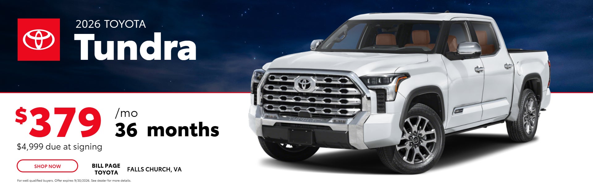2026 Toyota Tundra lease $379/mo for 36 months